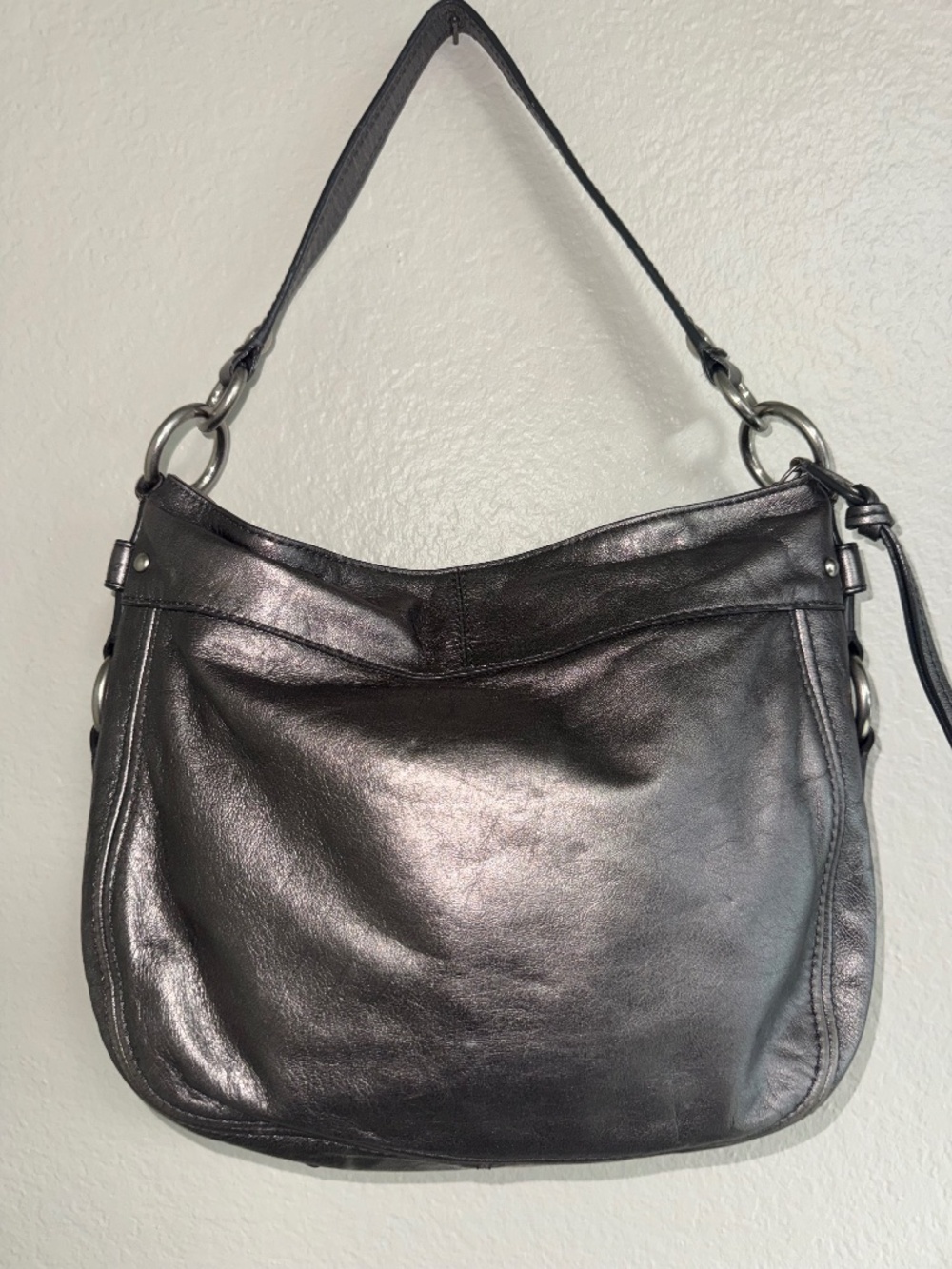 Vintage Coach Zoe Hobo Metallic Gray.